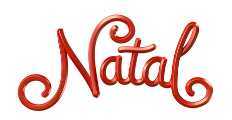 Elegant Merry Christmas In Brazilian Portuguese Red Script Letters In 3D Render with background transparent