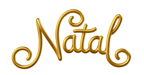 Christmas name in Brazilian Portuguese in gold in 3d render with transparent background