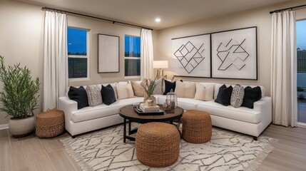 Modern Living Room Interior Design with White Sectional Sofa