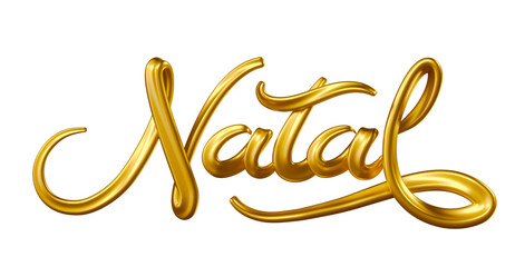 Christmas name in Brazilian Portuguese in gold in 3d render with transparent background