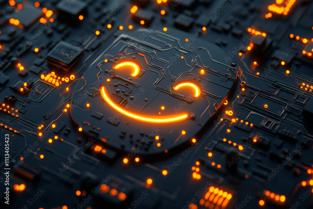 Aufkleber smiling robot face integrated into a circuit board