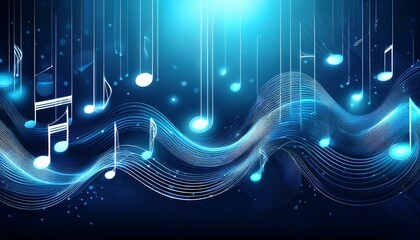 Obraz premium Abstract glowing blue musical notes flowing in wave patterns, symbolizing harmony, rhythm, and creative energy.