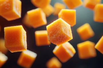 Floating Orange Fruit Cubes – Vibrant and Juicy Tropical Treats Perfect for Healthy Snacks, Refreshing Recipes, and Creative Food Photography