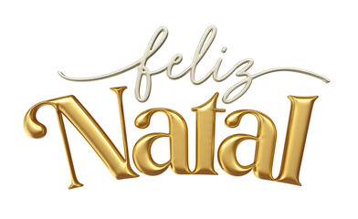 Merry Christmas name in Brazilian Portuguese in gold in 3d render with transparent background