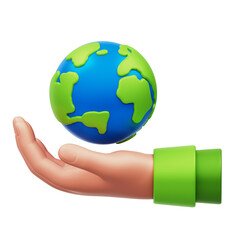 Save Earth 3D Rendering Icon Isolated Transparent Background	