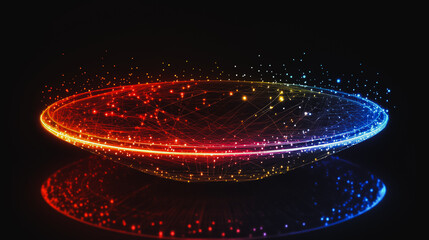 Abstract black background with Colorful circle lines. Digital future technology . Abstract business connection of lines from nodes innovation of communication in the network.