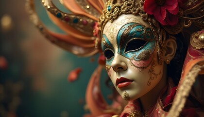 Colorful Carnival Mask with Feathers and Glitter