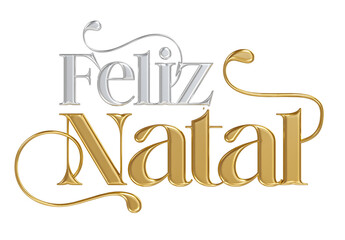 Merry Christmas name in Brazilian Portuguese in gold in 3d render with transparent background