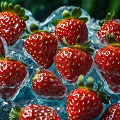 Juicy Red Strawberries Immersed In Sparkling Ice