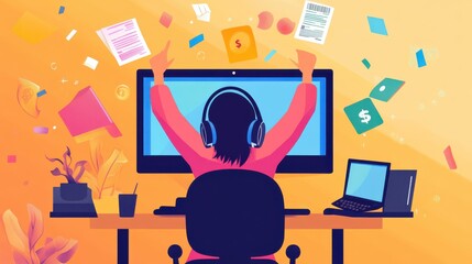 A working individual celebrating their first passive income milestone from a royalty-based audiobook project