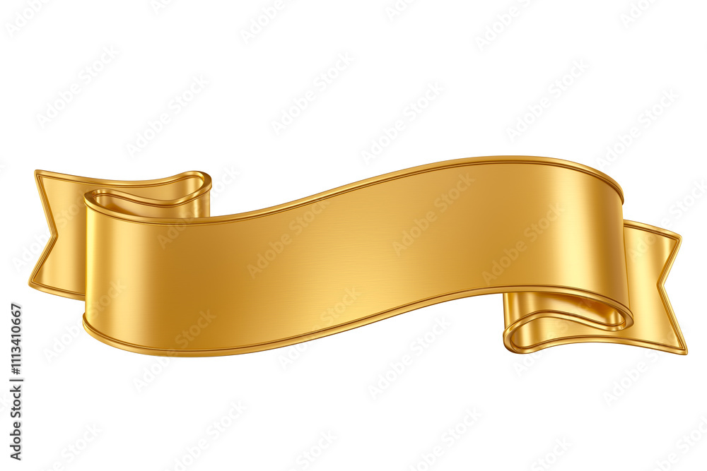 Wall mural golden ribbon banner in 3d render with background transparent