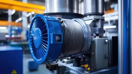 Fototapeta premium An expert replacing the motor of an industrial fan in a large manufacturing facility