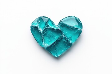 Fototapeta premium Beautiful Heart-Shaped Aquamarine Glass Fragment on a White Background