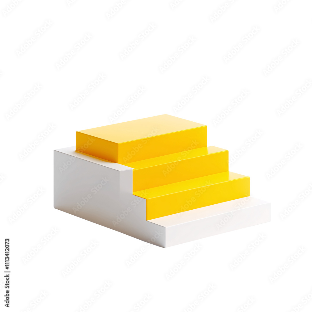Poster a 3d illustration featuring yellow steps on a white block on white and transparent background.