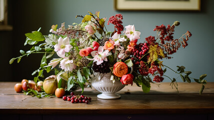 Beautiful bouquet of flowers in vase. Floral arrangement