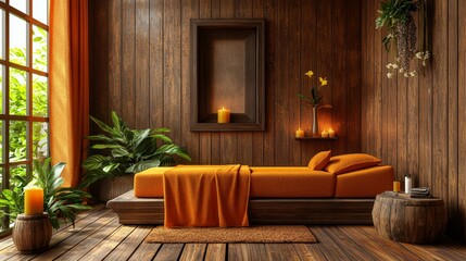 Natural Spa Setup with Massage Bed Under Soft Drapes