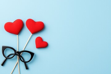 Fototapeta premium DIY Valentine Props with Red Hearts and Fun Glasses for Celebration