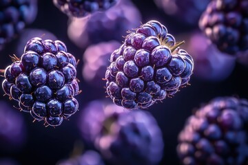 Floating Juicy Blackberries – Vibrant and Sweet Purple Berries Perfect for Healthy Snacks, Summer Treats, and Artistic Food Photography