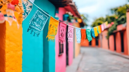 Vibrant colorful street decorations san cristobal de las casas photography urban environment eye-level view cultural celebration