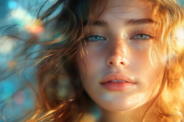Naklejka premium Portrait of a Young Asian Woman with Long Hair in Soft Natural Light