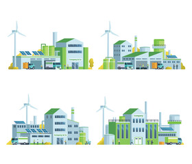 Green Sustainable Factory Building illustration, vector elements set and collection for city and industry illustration