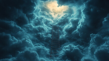 Fototapeta premium Ladder to the Sky Amidst Stormy Clouds Symbolizing Struggle