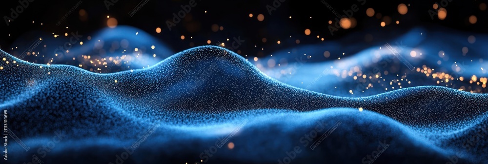 Aufkleber Blue Abstract Background with Waves of Light, Dots, Lines, and Network Structure in Futuristic Design