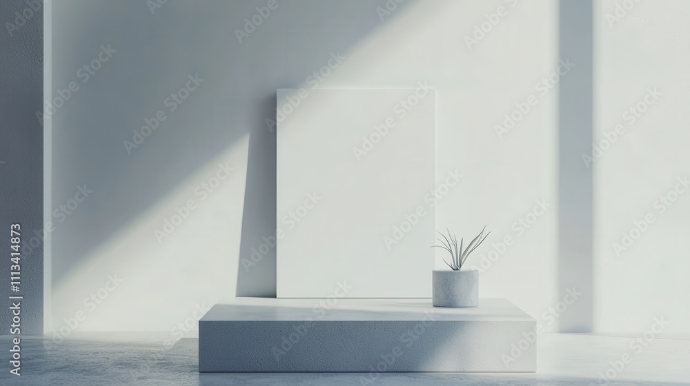 Poster clean and modern minimalistic design mockup with plant and blank canvas in light space