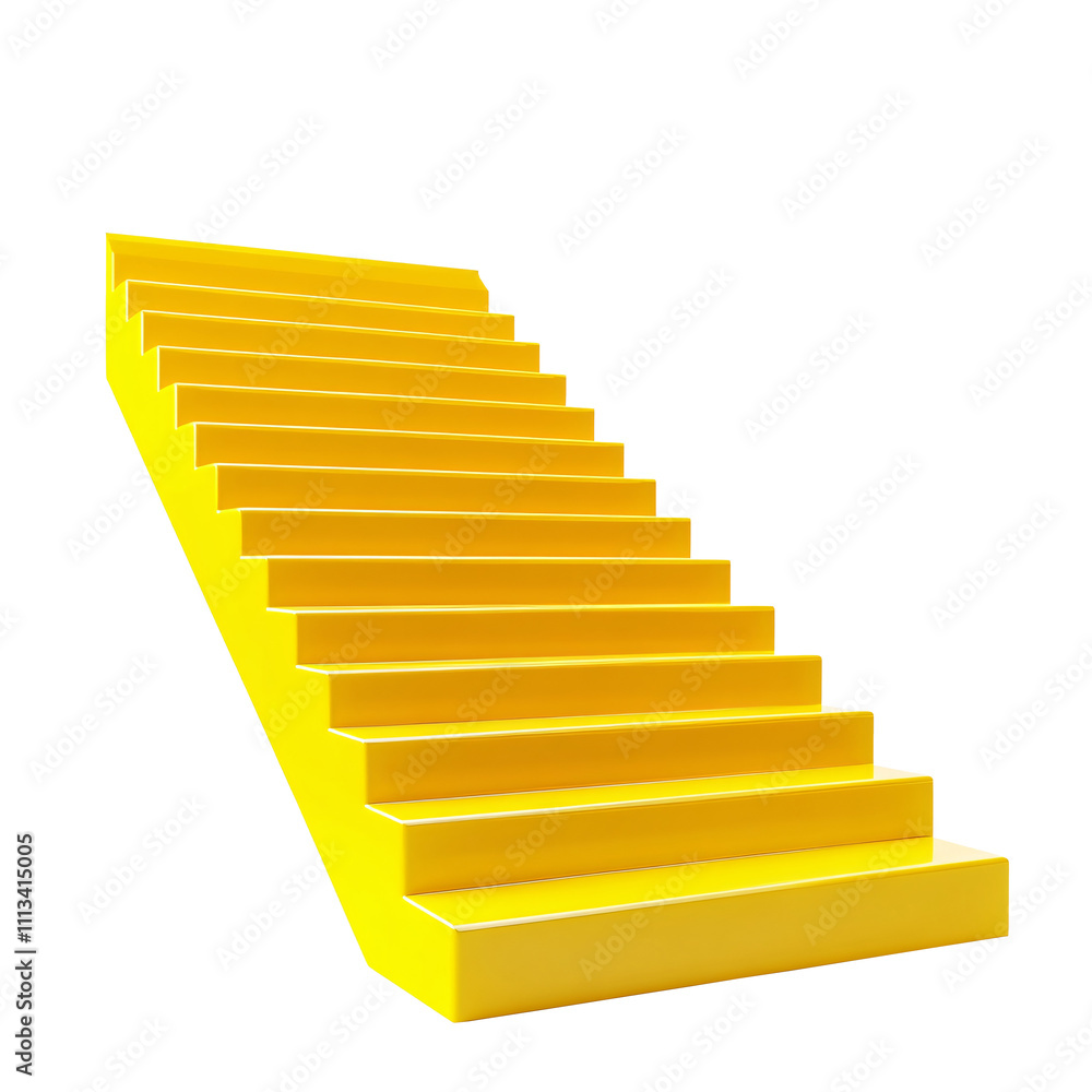 Fototapete A 3D illustration featuring yellow steps on a white block, representing progression and elevation. Perfect for visual metaphors and architectural themes. Isolated on white and transparent background.