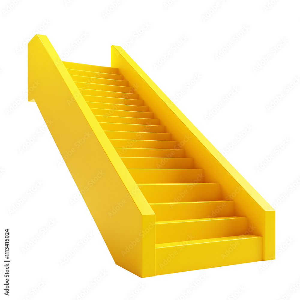 Poster a 3d illustration featuring yellow steps on a white block, representing progression and elevation. p