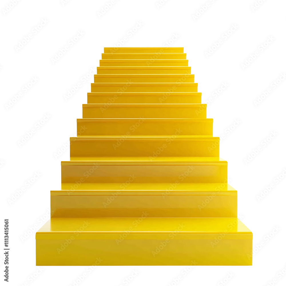 Poster a 3d illustration featuring yellow steps on a white block, representing progression and elevation. p