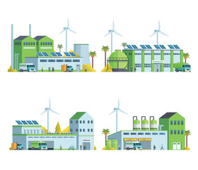 Green Sustainable Factory Building illustration, vector elements set and collection for city and industry illustration