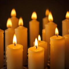 A Close-up Picture Christmas Candles burning at night, Candles Burning in the Dark, 
