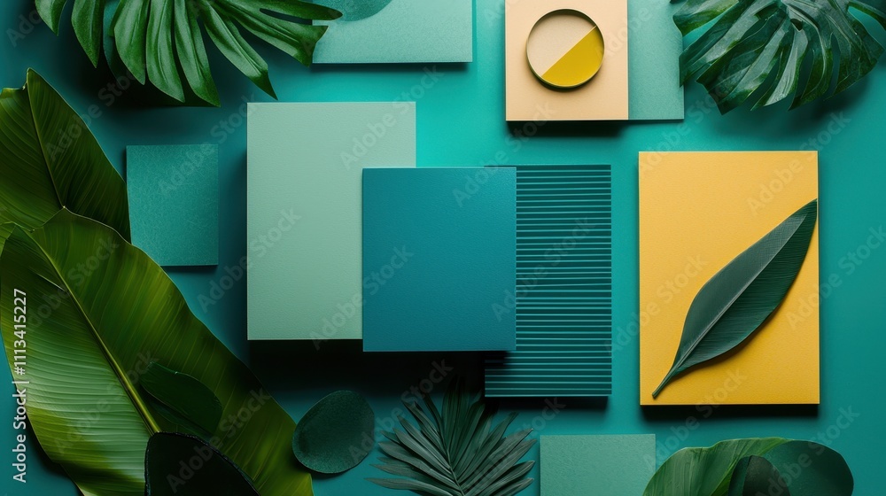 Poster clean and dynamic mockup design featuring green elements and geometric shapes