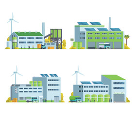 Fototapeta premium Green Sustainable Factory Building illustration, vector elements set and collection for city and industry illustration