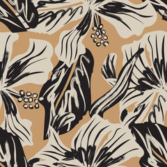 Neutral Colour Abstract Floral Seamless Pattern Design