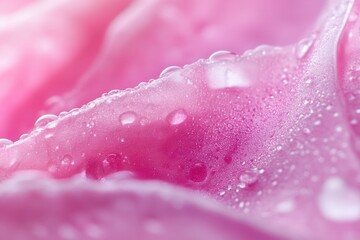 Close-up of dew drops on a pink rose petal. (1)