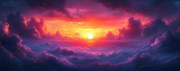 Obraz premium Dramatic Sunset Landscape with Vibrant Purple Orange and Pink Sky Ethereal Dreamy Evening Twilight