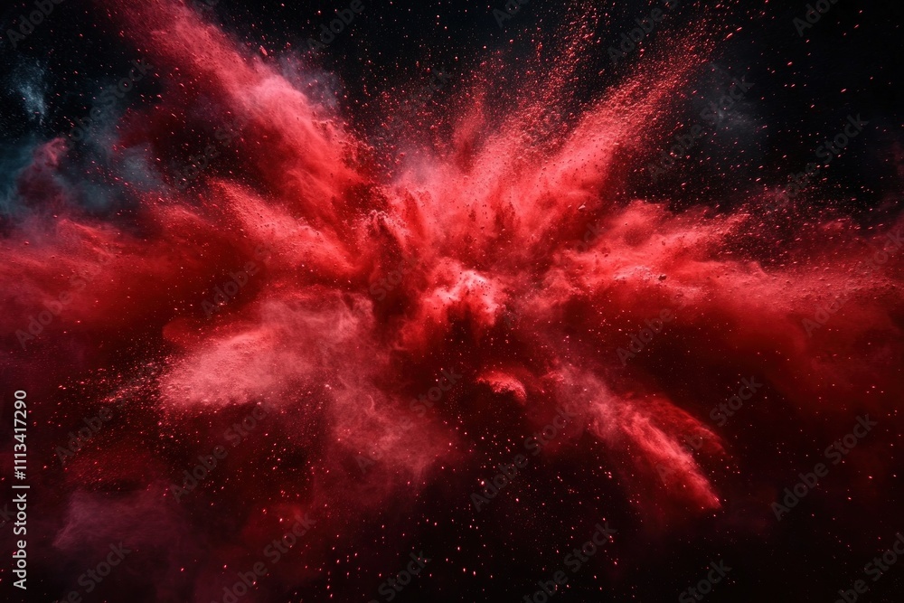 Poster red powder explosion against black background vibrant dust particles splash abstract expressionism d