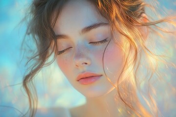 Naklejka premium Beauty Image of Asian Woman with Long Hair in Natural Light Portrait