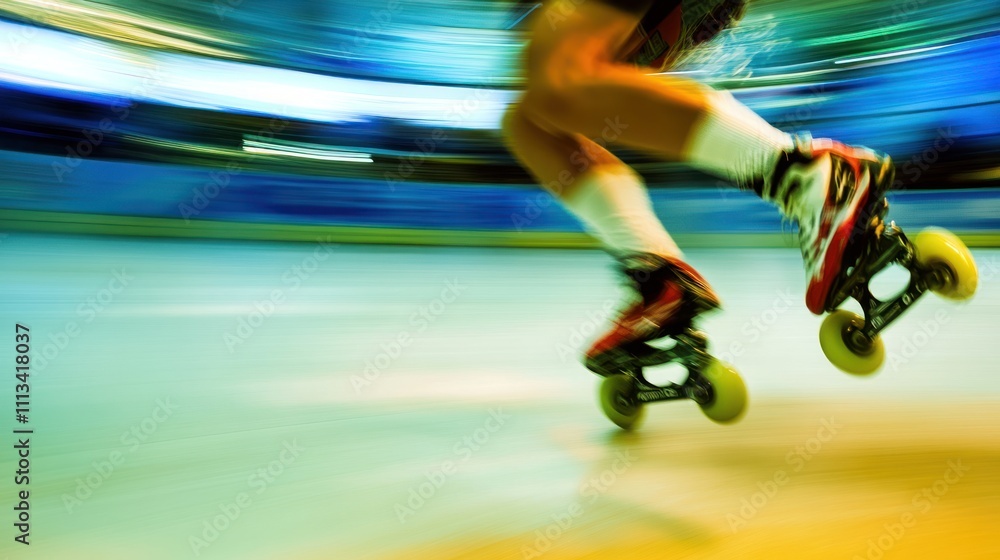 Poster a dynamic shot of a roller skater in motion, emphasizing speed and agility.
