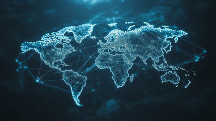 abstract business connection of line from nail node to node on world map background Innovation network points Earth's surface
