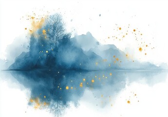 Watercolor Abstract Background Texture with Blue and Gold Hues