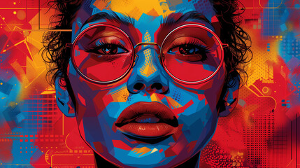 Obraz premium Vibrant Pop Art Portrait with Bold Colors and Graphic Elements