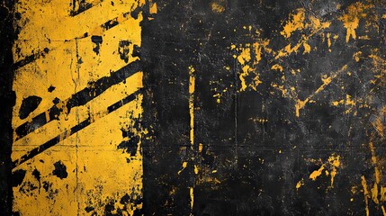 Black and yellow grungy textured background with space for text, edgy and modern urban design for graphic projects, customizable overlay for creative use, high-contrast abstract texture 
