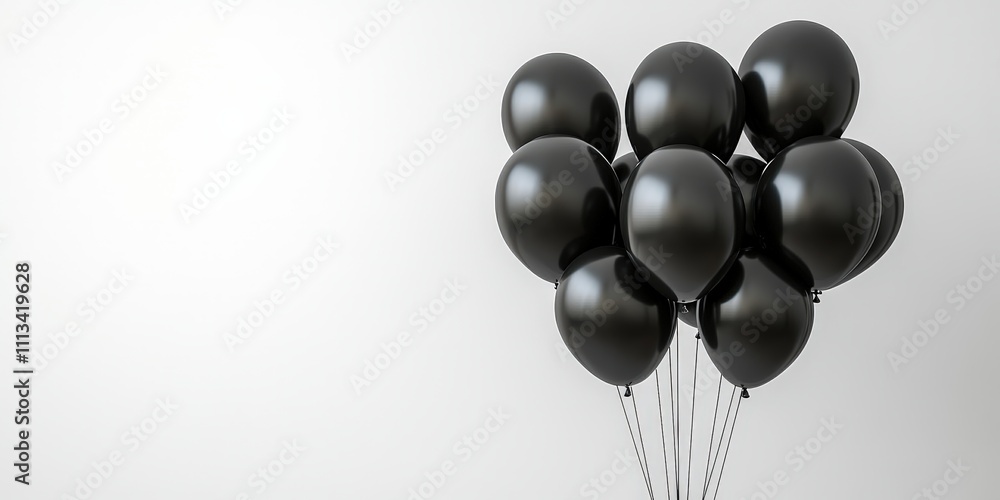 Aufkleber a bunch of black balloons floating against a white background creating a minimalist and chaotic atmo