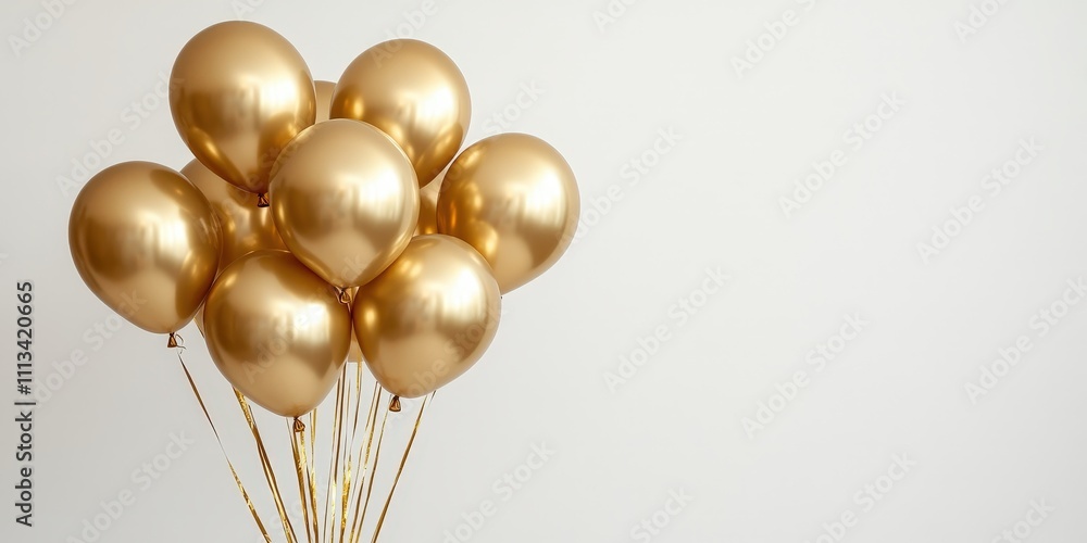 Poster a vibrant display of gold balloons against a simple white background creating a sense of joy and cel