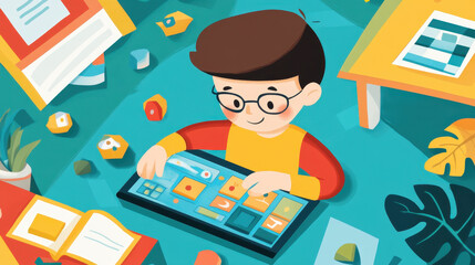 Young learner engaged in interactive educational games, exploring and learning