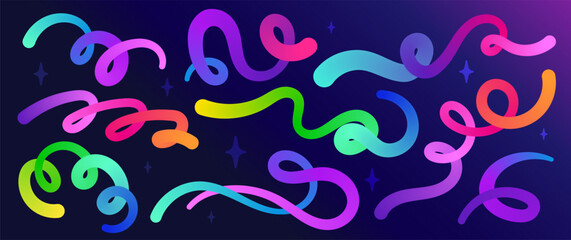 Gradient dynamic line wavy vibrant color element collection, vector background illustration, design template set collection, abstract line.