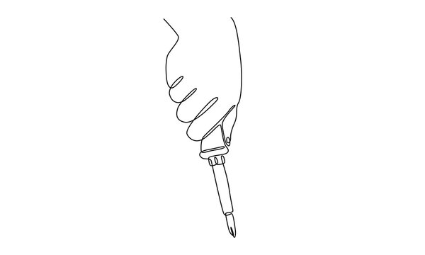 hand holding screwdriver, continuous line drawing clip art preview